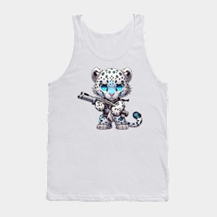 Armored Cute Snow Leopard Holding a Riffle Tank Top